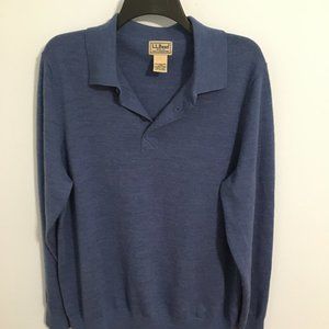 Mens LL Bean Large Regular Merino Wool Sweater, Gray blue